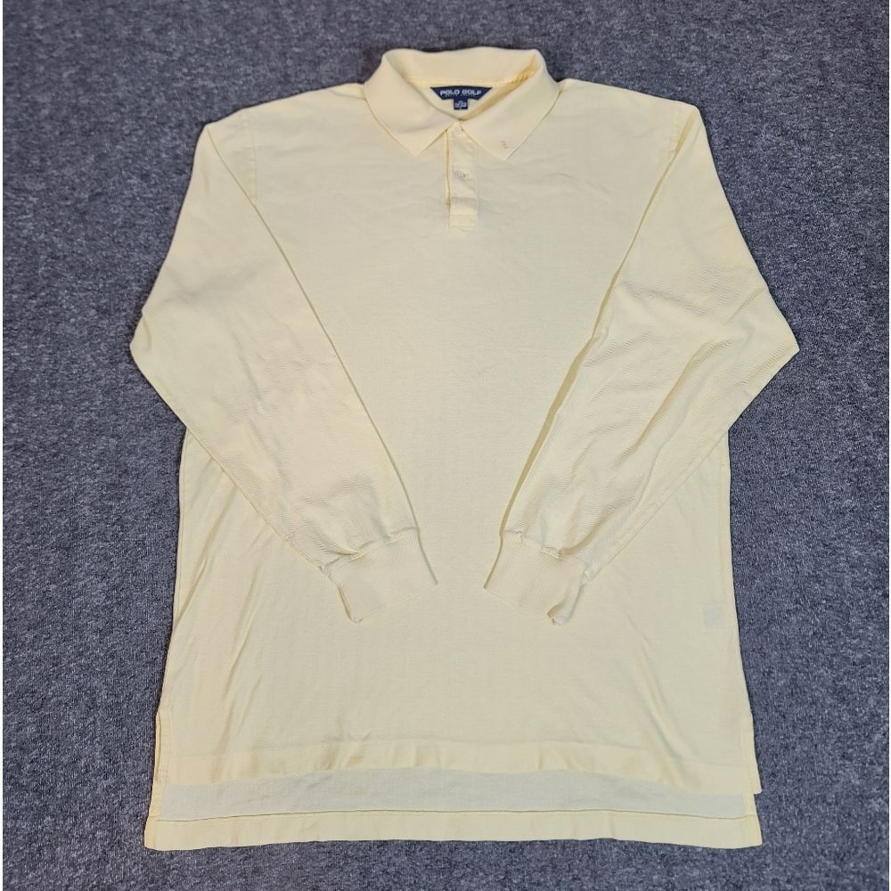 Vtg Polo Ralph Lauren Golf Mens Polo Shirt  L Yellow Long Sleeve RL On Collard